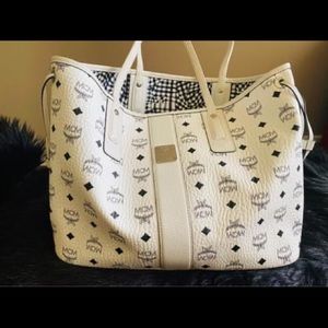 Large white MCM reversible tote. AUTHENTIC!